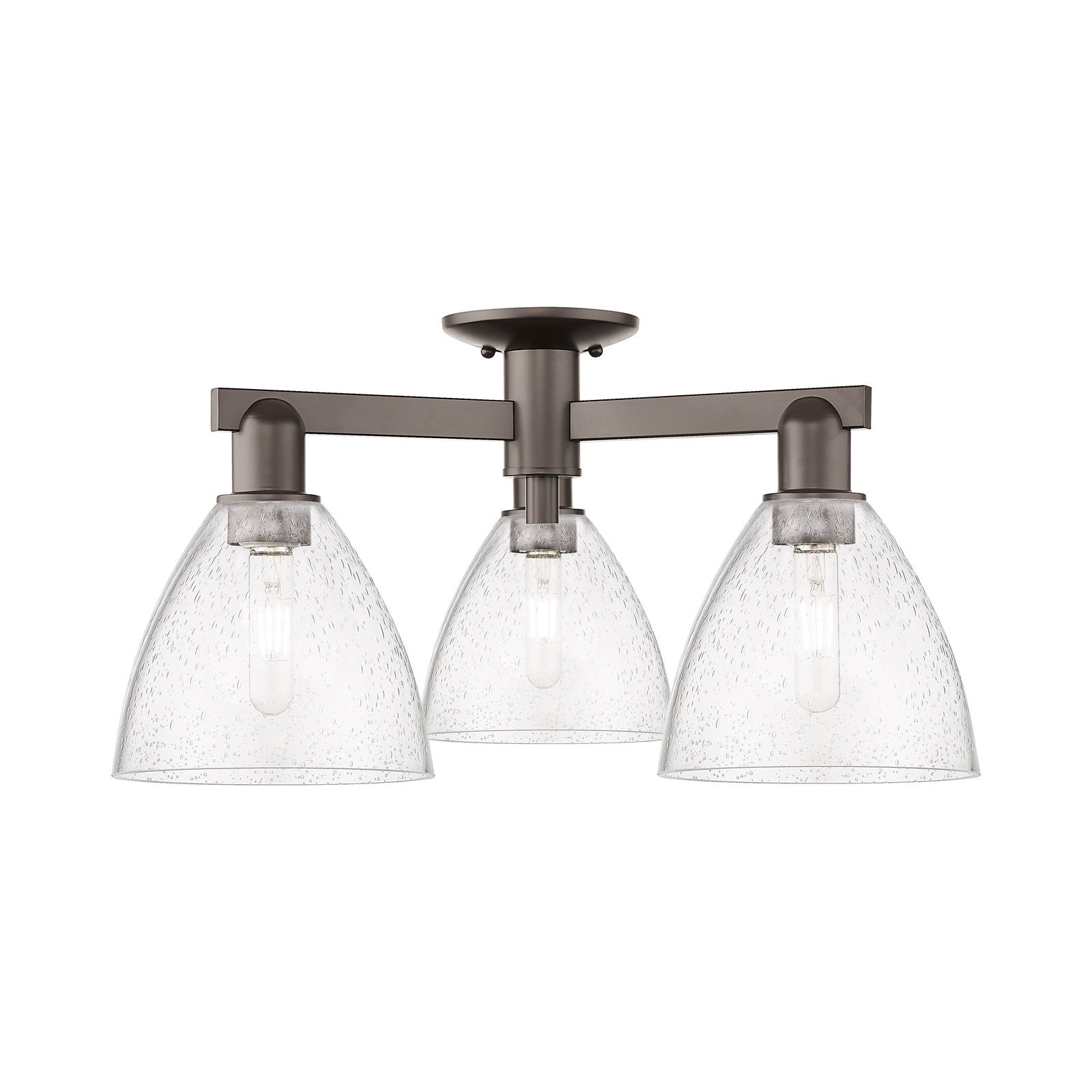 Innovations Bristol 25in 3-Light Semi-Flush Mount | Industrial Oil Rubbed Bronze Steel and Seedy Glass | Damp Rated Entryway & | Model 716-3F-OB-GBD-754