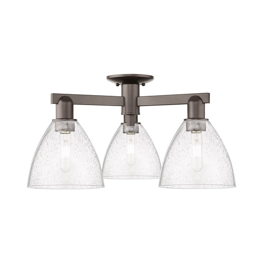 Innovations Bristol 25in 3-Light Semi-Flush Mount | Industrial Oil Rubbed Bronze Steel and Seedy Glass | Damp Rated Entryway & | Model 716-3F-OB-GBD-754