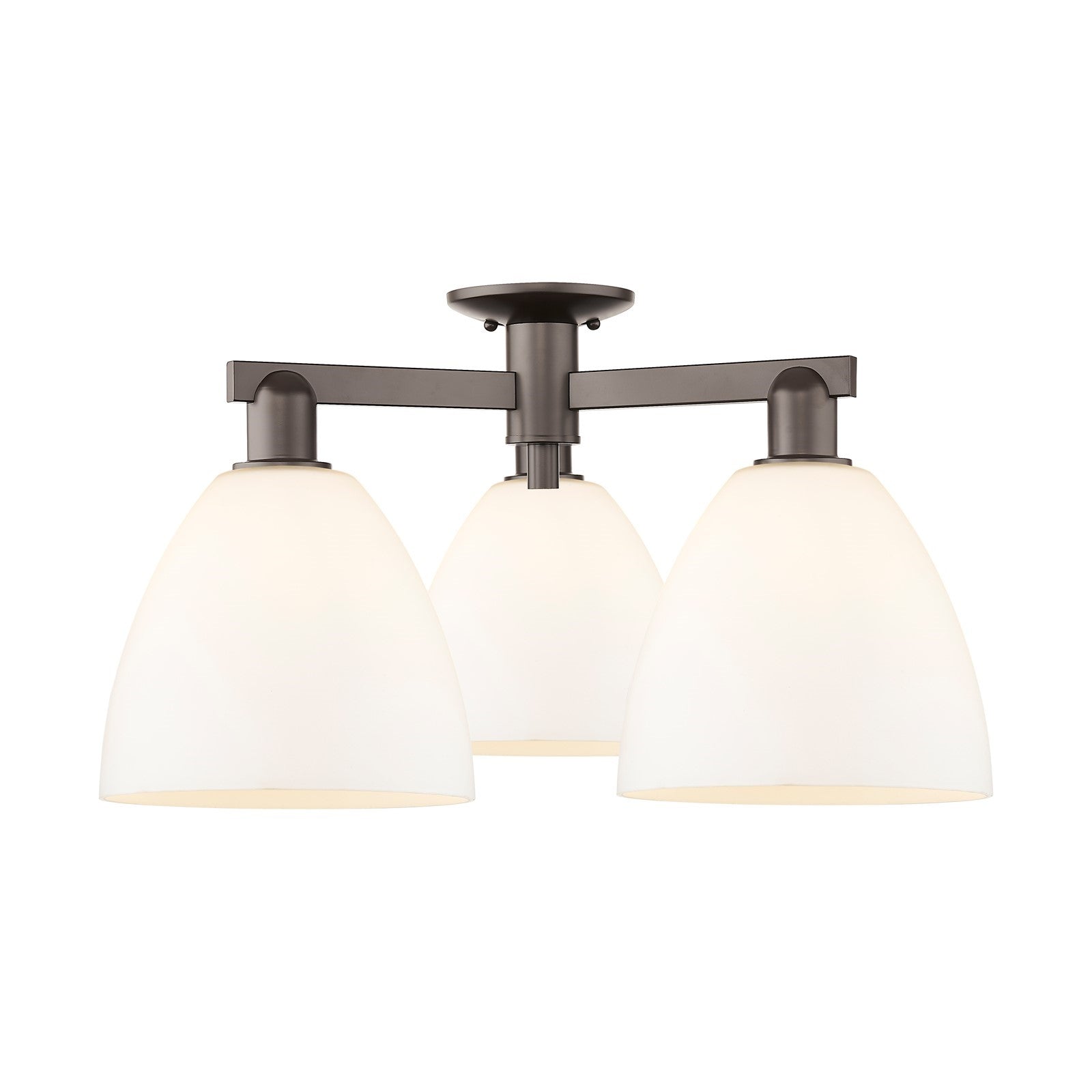 Innovations Bristol 27in 3-Light Semi-Flush Mount | Industrial Oil Rubbed Bronze Steel and Matte White Glass | Entryway & Hallway | Model 716-3F-OB-GBD-91