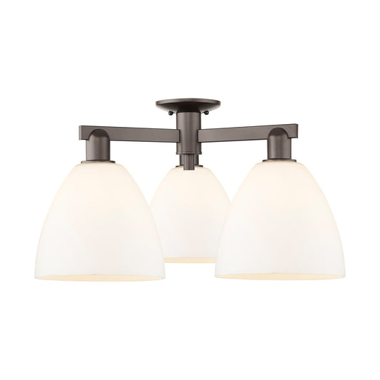Innovations Bristol 27in 3-Light Semi-Flush Mount | Industrial Oil Rubbed Bronze Steel and Matte White Glass | Entryway & Hallway | Model 716-3F-OB-GBD-91