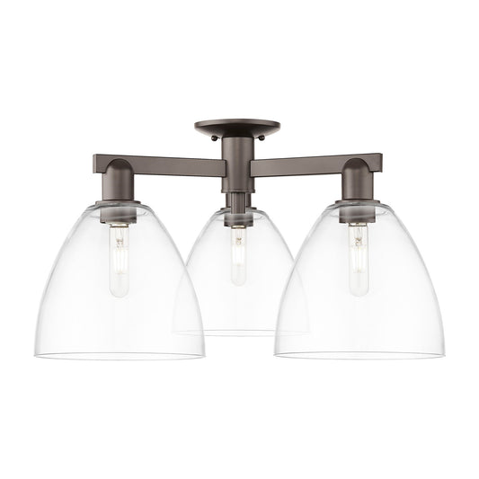 Innovations Bristol 27in 3-Light Semi-Flush Mount | Industrial Oil Rubbed Bronze Steel and Clear Glass | Entryway & Hallway | Model 716-3F-OB-GBD-92