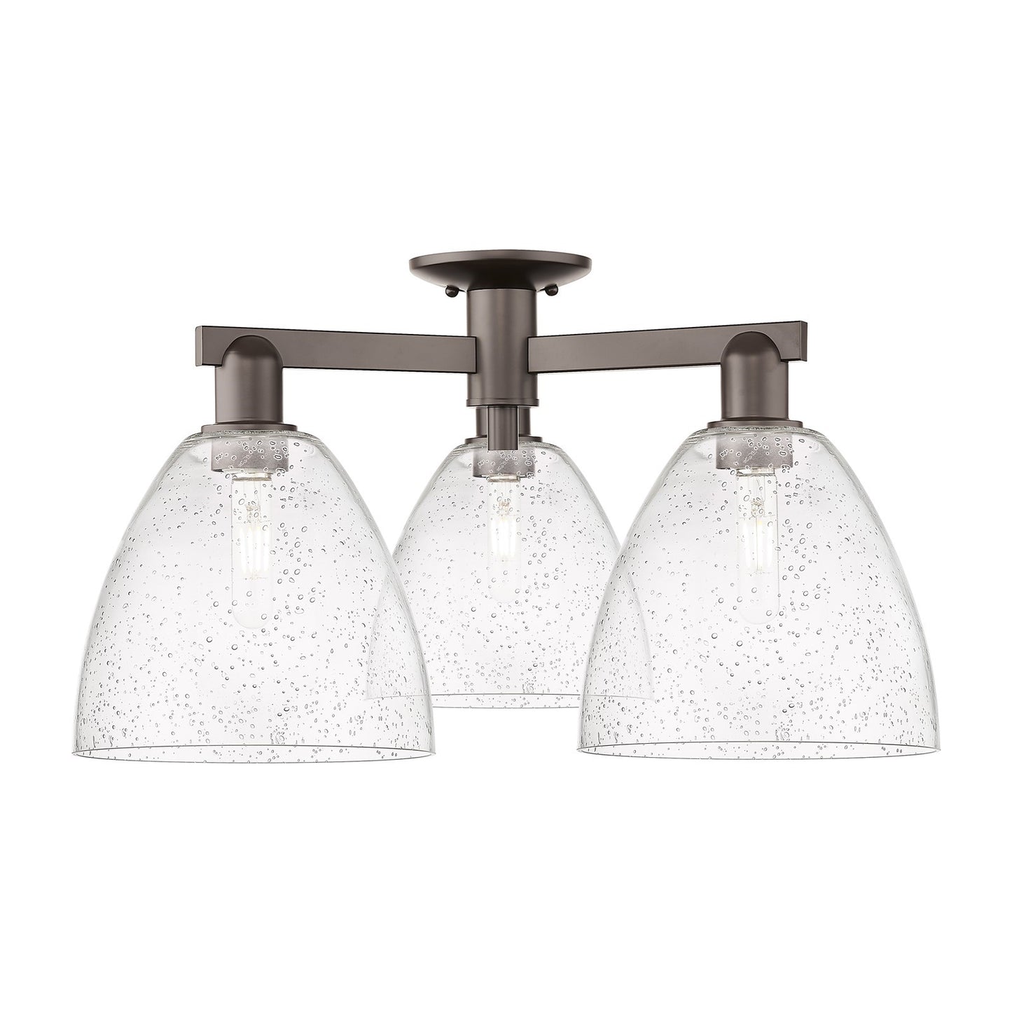 Innovations Bristol 27in 3-Light Semi-Flush Mount | Industrial Oil Rubbed Bronze Steel and Seedy Glass | Entryway & Hallway | Model 716-3F-OB-GBD-94