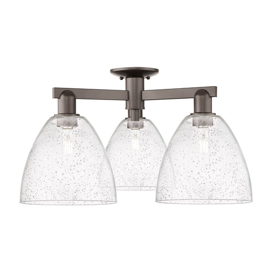 Innovations Bristol 27in 3-Light Semi-Flush Mount | Industrial Oil Rubbed Bronze Steel and Seedy Glass | Entryway & Hallway | Model 716-3F-OB-GBD-94