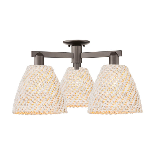 Innovations Bristol Natural 27in 3-Light Semi-Flush Mount | Industrial Oil Rubbed Bronze Steel and Natural Fiber Shade | Model 716-3F-OB-NBD-9-NAT