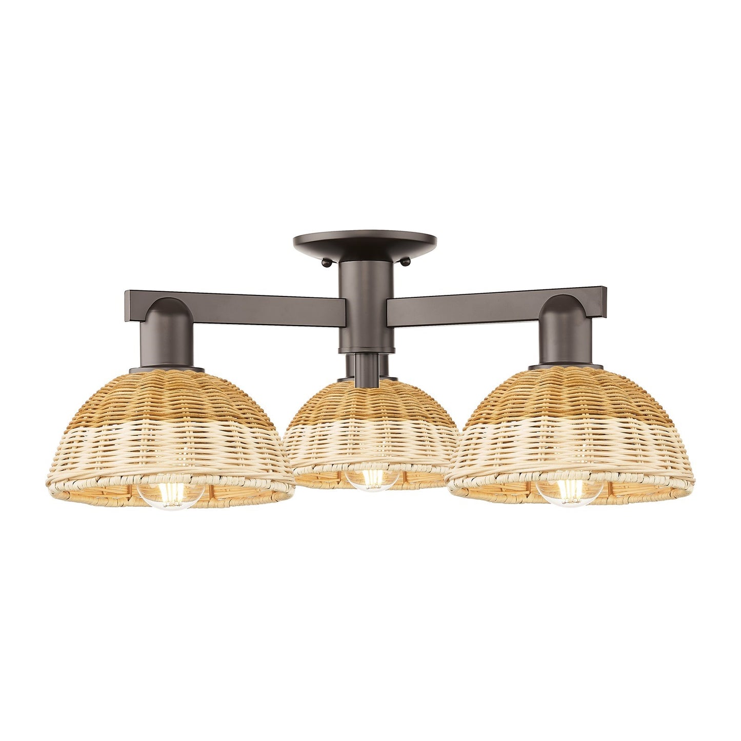 Innovations Natural Ballston Dome 25in 3-Light Semi-Flush Mount | Farmhouse Oil Rubbed Bronze and Natural Fiber Shade | Model 716-3F-OB-NBD2-75-NAT