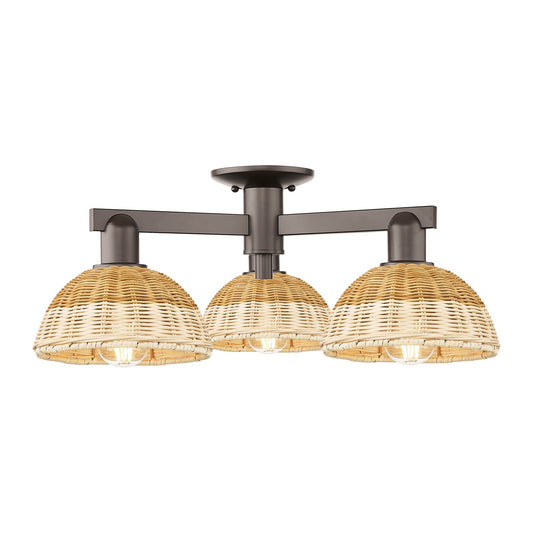 Innovations Natural Ballston Dome 25in 3-Light Semi-Flush Mount | Farmhouse Oil Rubbed Bronze and Natural Fiber Shade | Model 716-3F-OB-NBD2-75-NAT