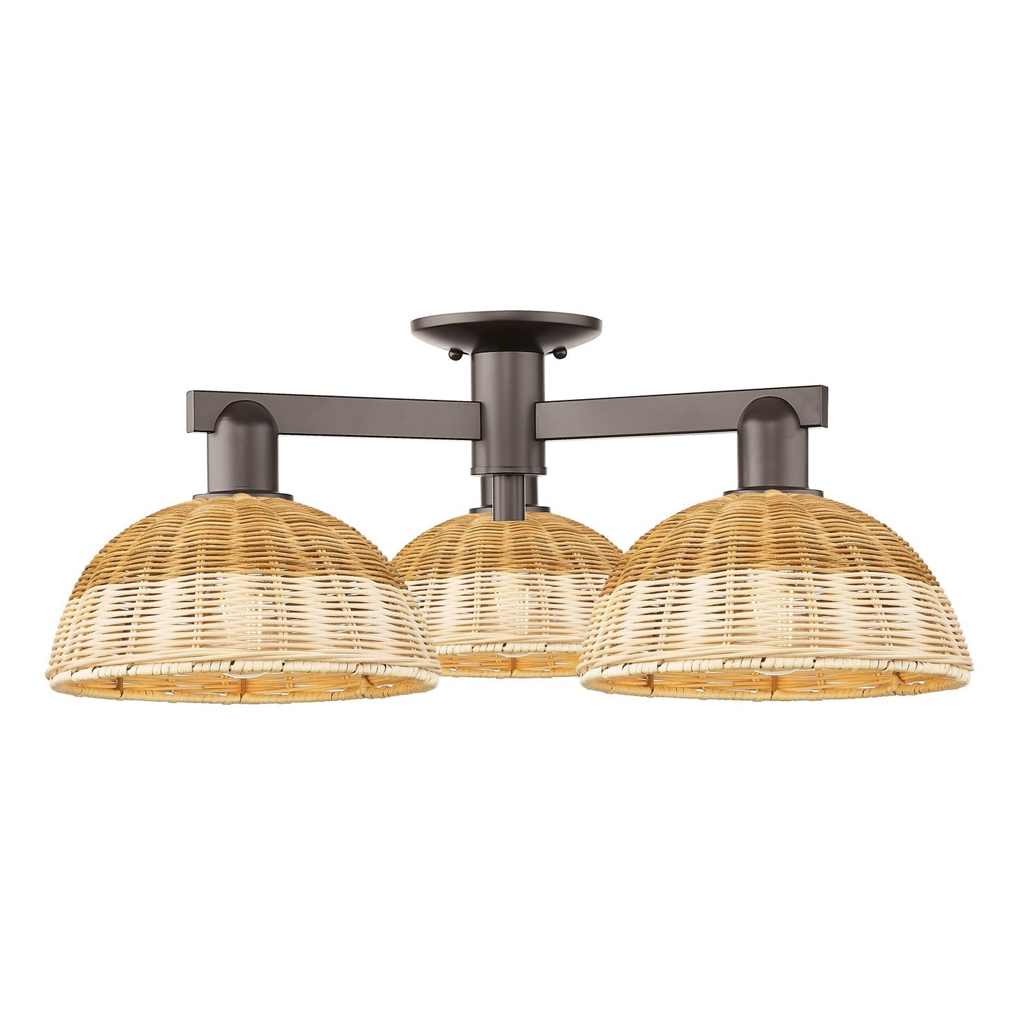 Innovations Lighting Bristol Natural II 27in 3-Light Semi-Flush Mount | Industrial Oil Rubbed Bronze Steel and Natural Fiber | Model 716-3F-OB-NBD2-9-NAT