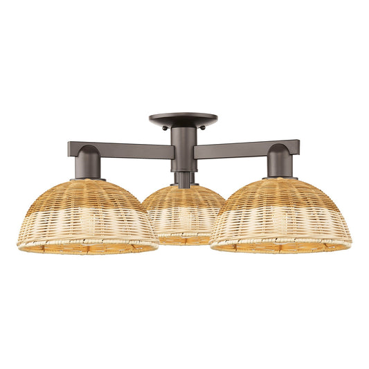 Innovations Lighting Bristol Natural II 27in 3-Light Semi-Flush Mount | Industrial Oil Rubbed Bronze Steel and Natural Fiber | Model 716-3F-OB-NBD2-9-NAT