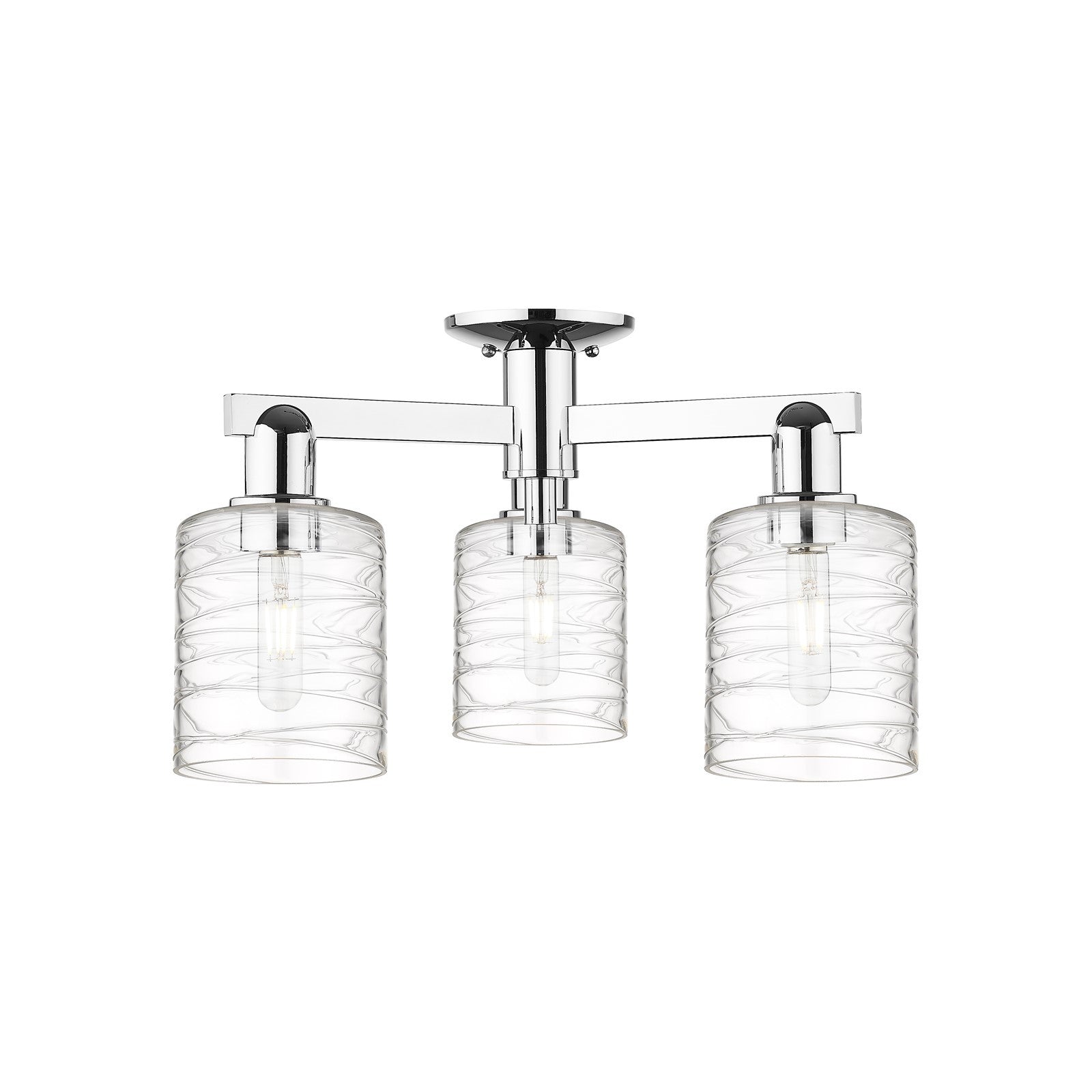 Innovations Cobbleskill 23in 3-Light Semi-Flush Mount | Industrial Polished Chrome and Deco Swirl Glass | Living Room & Foyer | Model 716-3F-PC-G1113