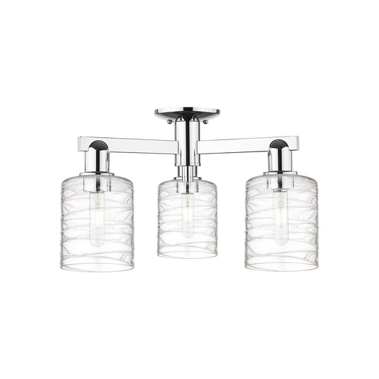Innovations Cobbleskill 23in 3-Light Semi-Flush Mount | Industrial Polished Chrome and Deco Swirl Glass | Living Room & Foyer | Model 716-3F-PC-G1113
