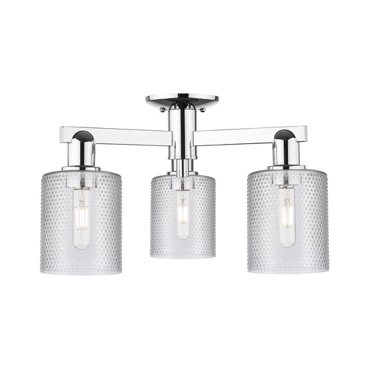 Innovations Cobbleskill 22.5in 3-Light Semi-Flush Mount | Industrial Polished Chrome Steel and Clear Glass | Entryway & Hallway | Model 716-3F-PC-G112
