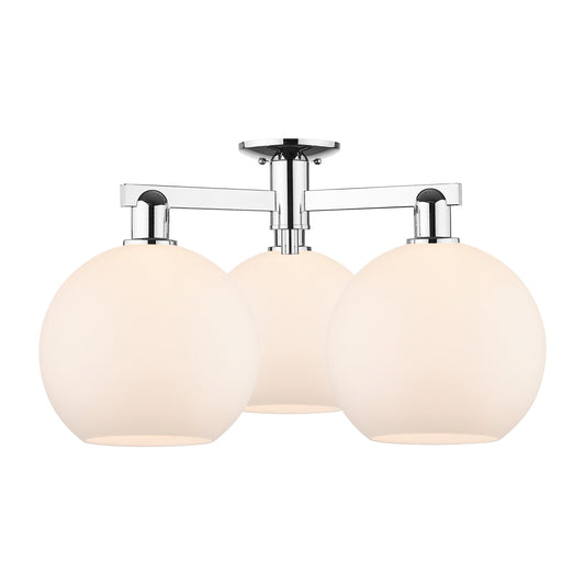 Innovations Athens 28in 3-Light Semi-Flush Mount | Industrial Polished Chrome and Matte White Glass | Living Room & Dining Room | Model 716-3F-PC-G121-10