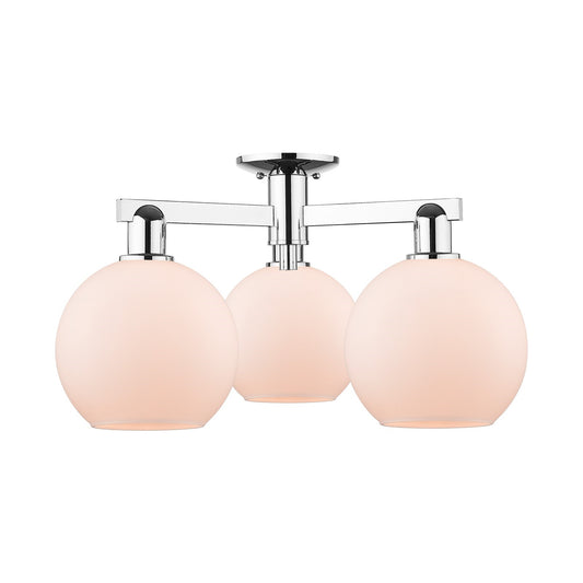 Innovations Athens 26in 3-Light Semi-Flush Mount | Industrial Polished Chrome and Matte White Glass | Kitchen & Hallway | 25.5 x | Model 716-3F-PC-G121-8