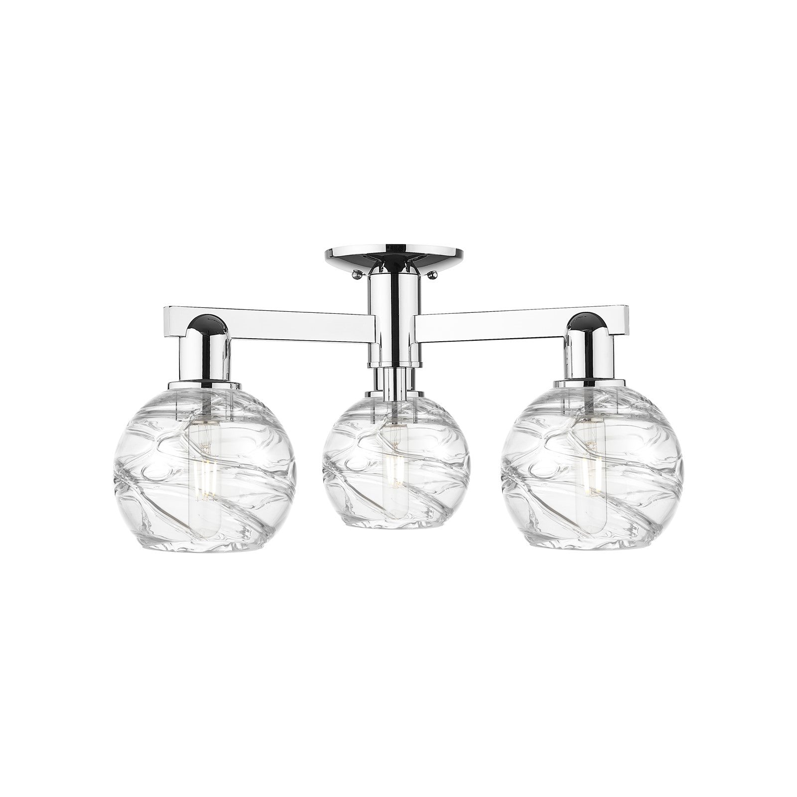 Innovations Lighting Athens Deco Swirl 23in 3-Light Semi-Flush Mount | Industrial Polished Chrome and Clear Deco Swirl Glass | Model 716-3F-PC-G1213-6CL
