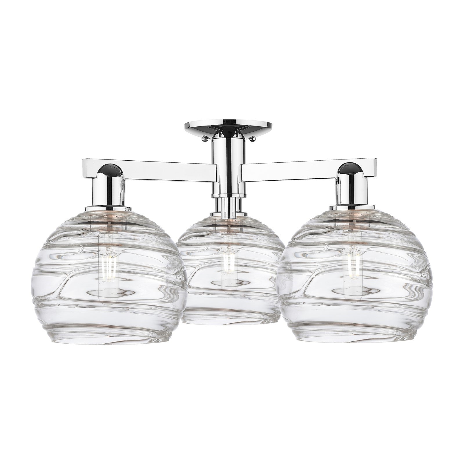 Innovations Athens Deco Swirl 25.5in 3-Light Semi-Flush Mount | Industrial Modern Polished Chrome and Clear Deco Swirl Glass | Model 716-3F-PC-G1213-8CL