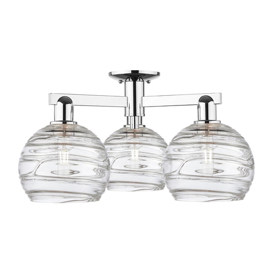 Innovations Athens Deco Swirl 25.5in 3-Light Semi-Flush Mount | Industrial Modern Polished Chrome and Clear Deco Swirl Glass | Model 716-3F-PC-G1213-8CL