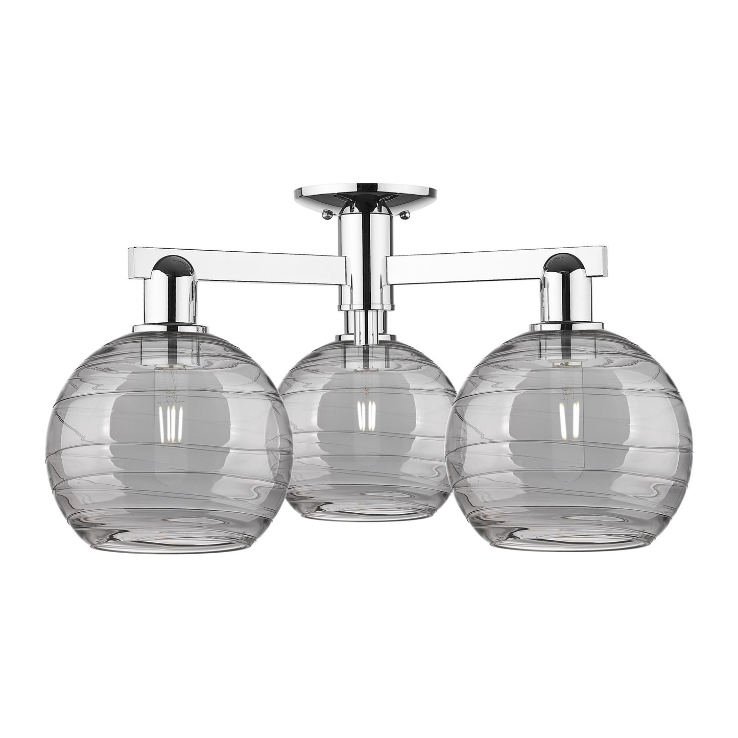 Innovations Athens Deco Swirl 26in 3-Light Semi-Flush Mount | Industrial Polished Chrome and Light Smoke Deco Swirl Glass | Model 716-3F-PC-G1213-8SM