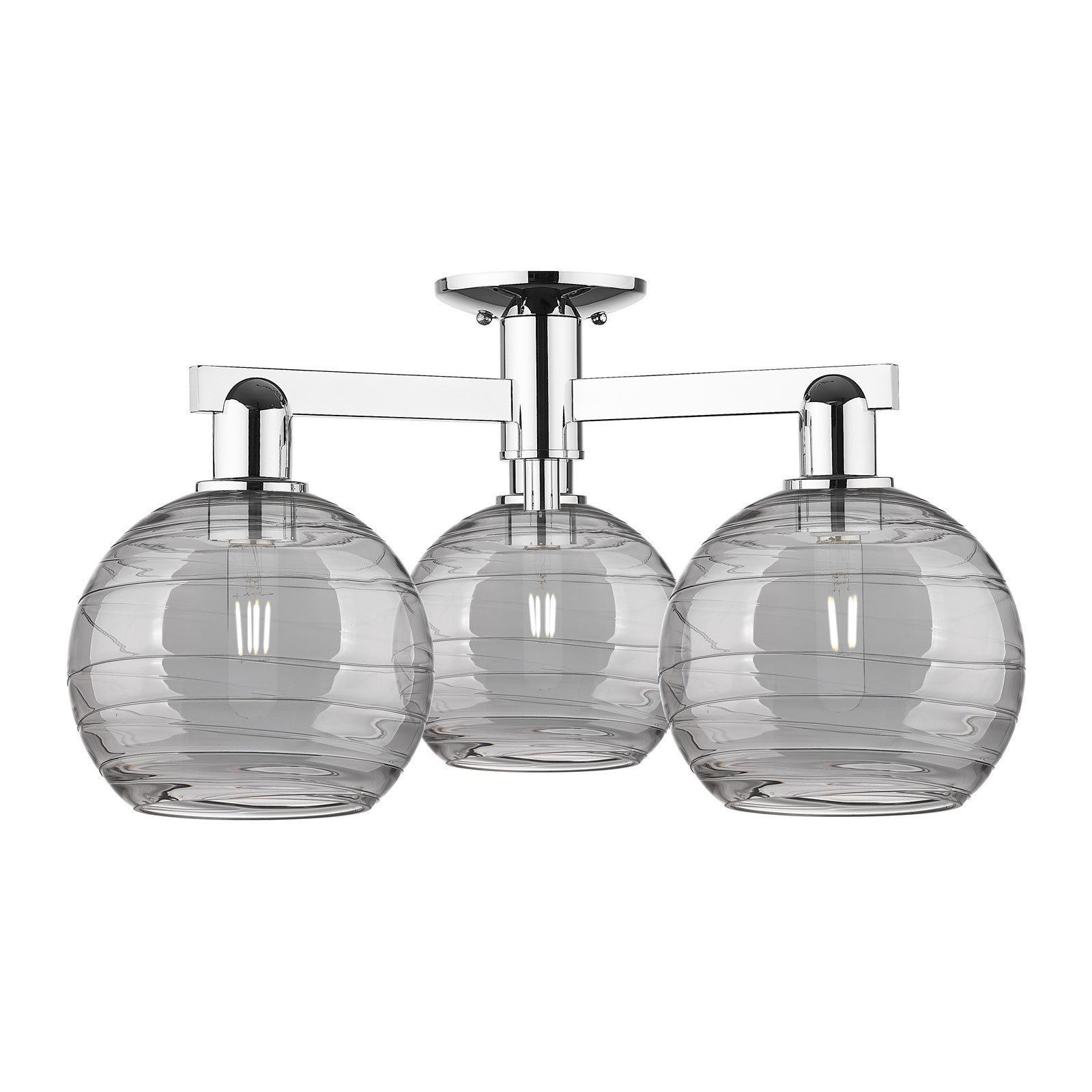 Innovations Athens Deco Swirl 26in 3-Light Semi-Flush Mount | Industrial Polished Chrome and Light Smoke Deco Swirl Glass | Model 716-3F-PC-G1213-8SM