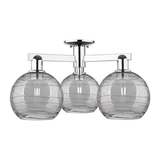 Innovations Athens Deco Swirl 26in 3-Light Semi-Flush Mount | Industrial Polished Chrome and Light Smoke Deco Swirl Glass | Model 716-3F-PC-G1213-8SM