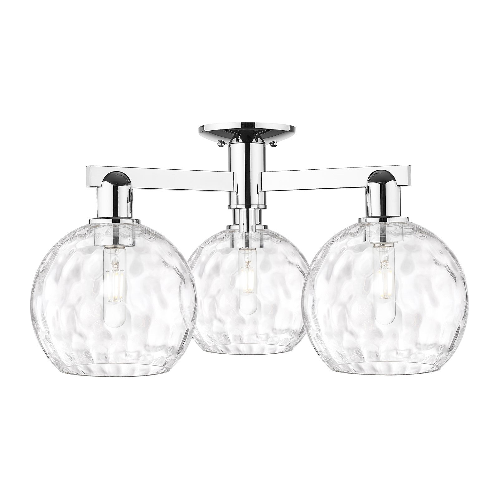 Innovations Athens Water Glass 26in 3-Light Semi-Flush Mount | Industrial Polished Chrome and Clear Water Glass | Damp-Rated | Model 716-3F-PC-G1215-8