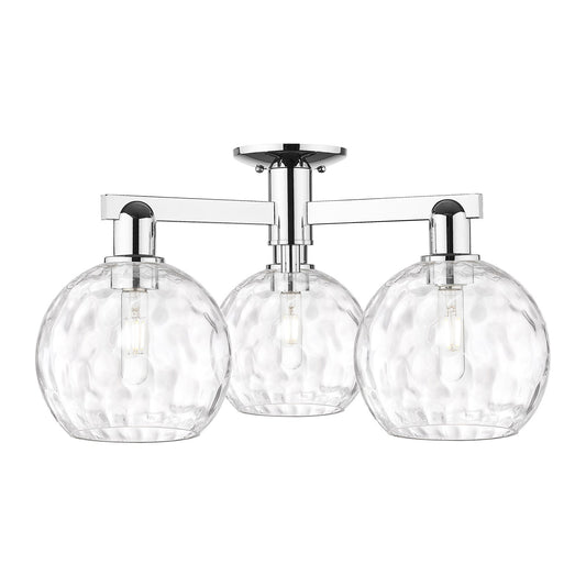 Innovations Athens Water Glass 26in 3-Light Semi-Flush Mount | Industrial Polished Chrome and Clear Water Glass | Damp-Rated | Model 716-3F-PC-G1215-8