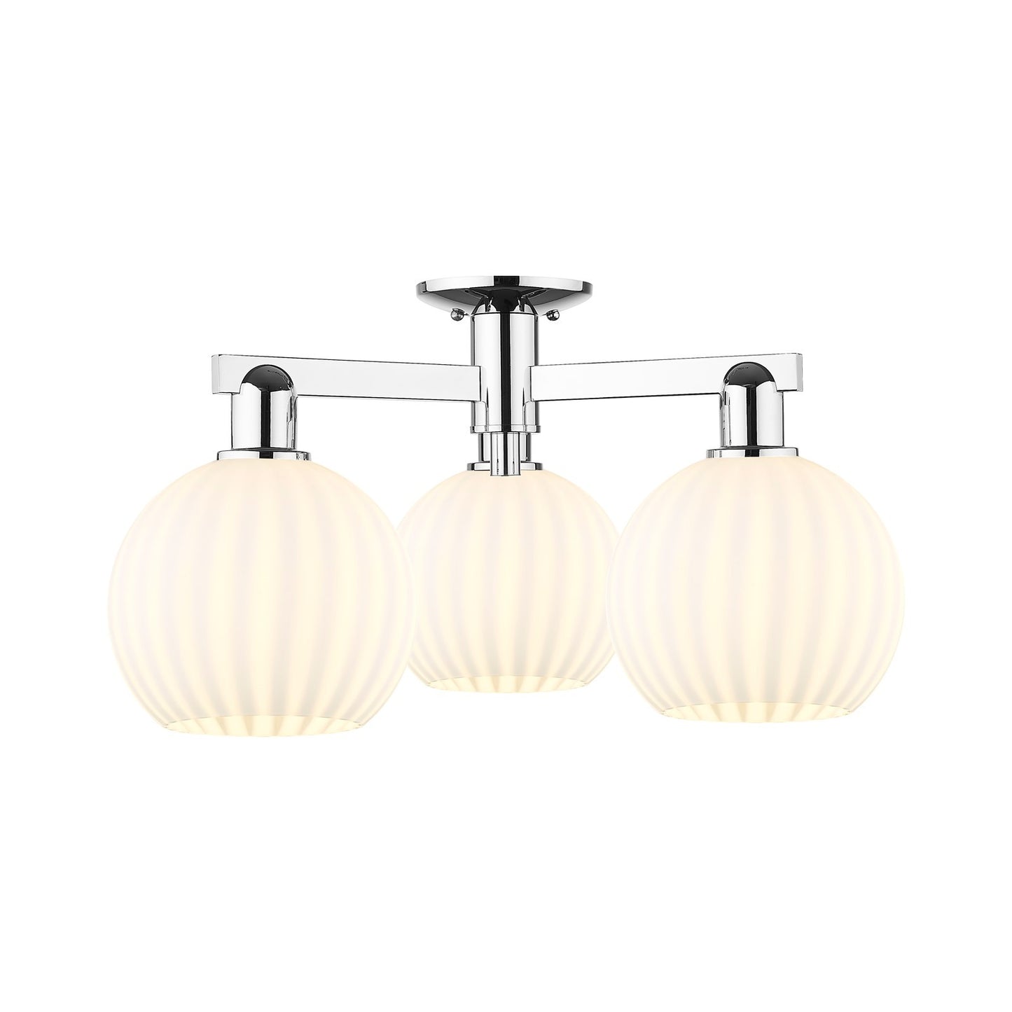 Innovations Lighting Arcadia 26in 3-Light Semi-Flush Mount | Industrial Modern Polished Chrome and White Venetian Glass | Model 716-3F-PC-G1217-8WV