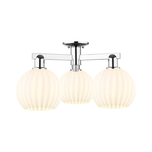 Innovations Lighting Arcadia 26in 3-Light Semi-Flush Mount | Industrial Modern Polished Chrome and White Venetian Glass | Model 716-3F-PC-G1217-8WV