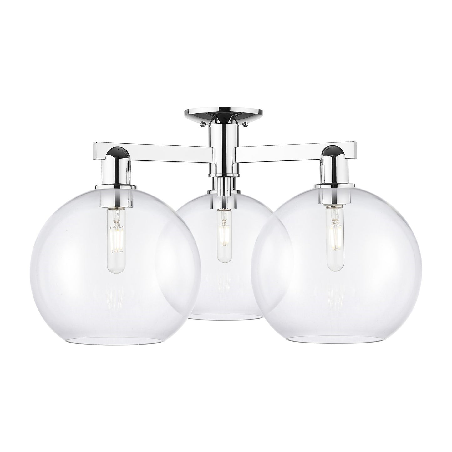 Innovations Athens 28in 3-Light Semi-Flush Mount | Industrial Polished Chrome Steel and Clear Glass | Damp-Rated Living Room & | Model 716-3F-PC-G122-10