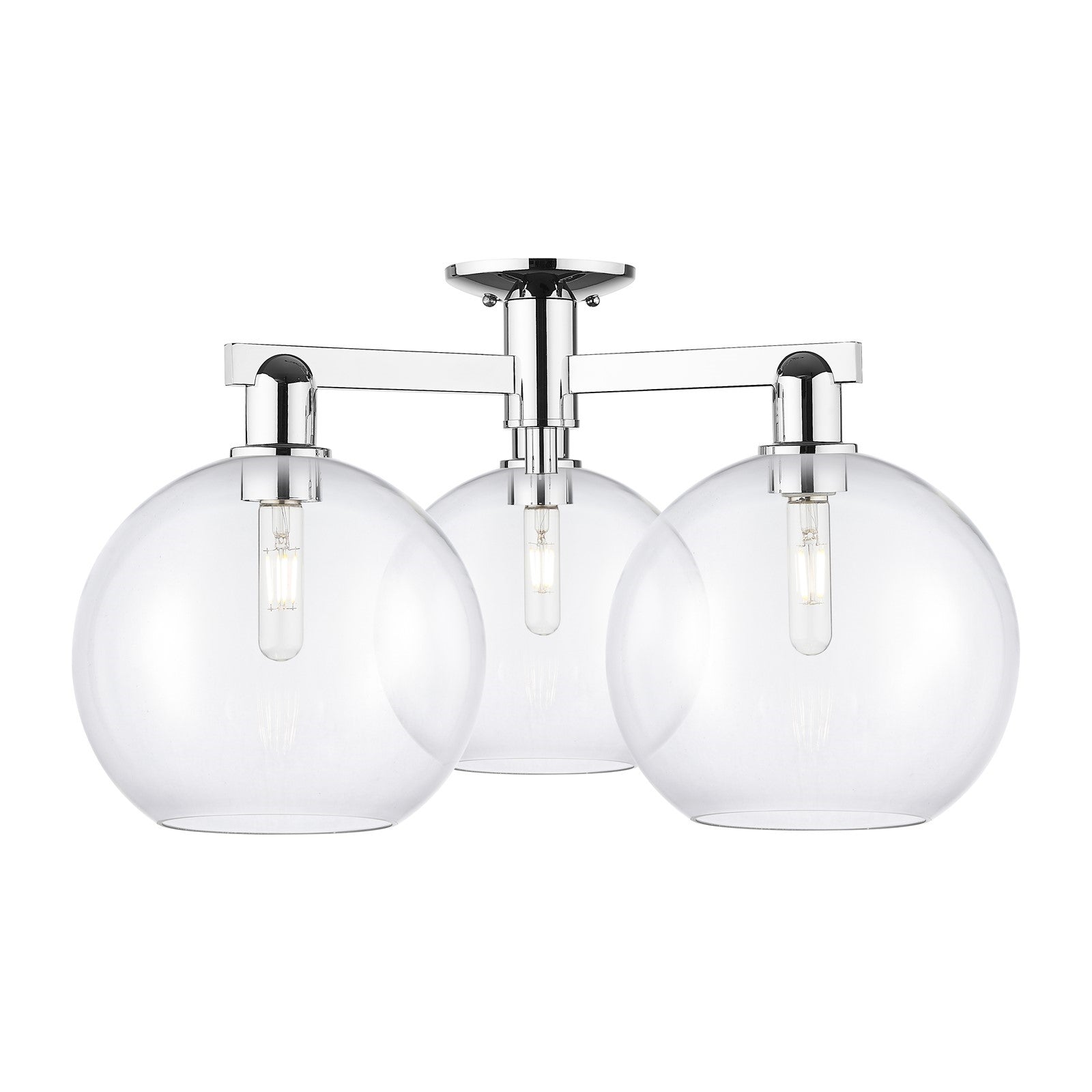 Innovations Athens 28in 3-Light Semi-Flush Mount | Industrial Polished Chrome Steel and Clear Glass | Damp-Rated Living Room & | Model 716-3F-PC-G122-10