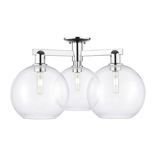 Innovations Athens 28in 3-Light Semi-Flush Mount | Industrial Polished Chrome Steel and Clear Glass | Damp-Rated Living Room & | Model 716-3F-PC-G122-10