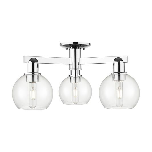Innovations Athens 23in 3-Light Semi-Flush | Industrial Modern Polished Chrome and Clear Glass | Entryway & Hallway | 23.38 x | Model 716-3F-PC-G122-6
