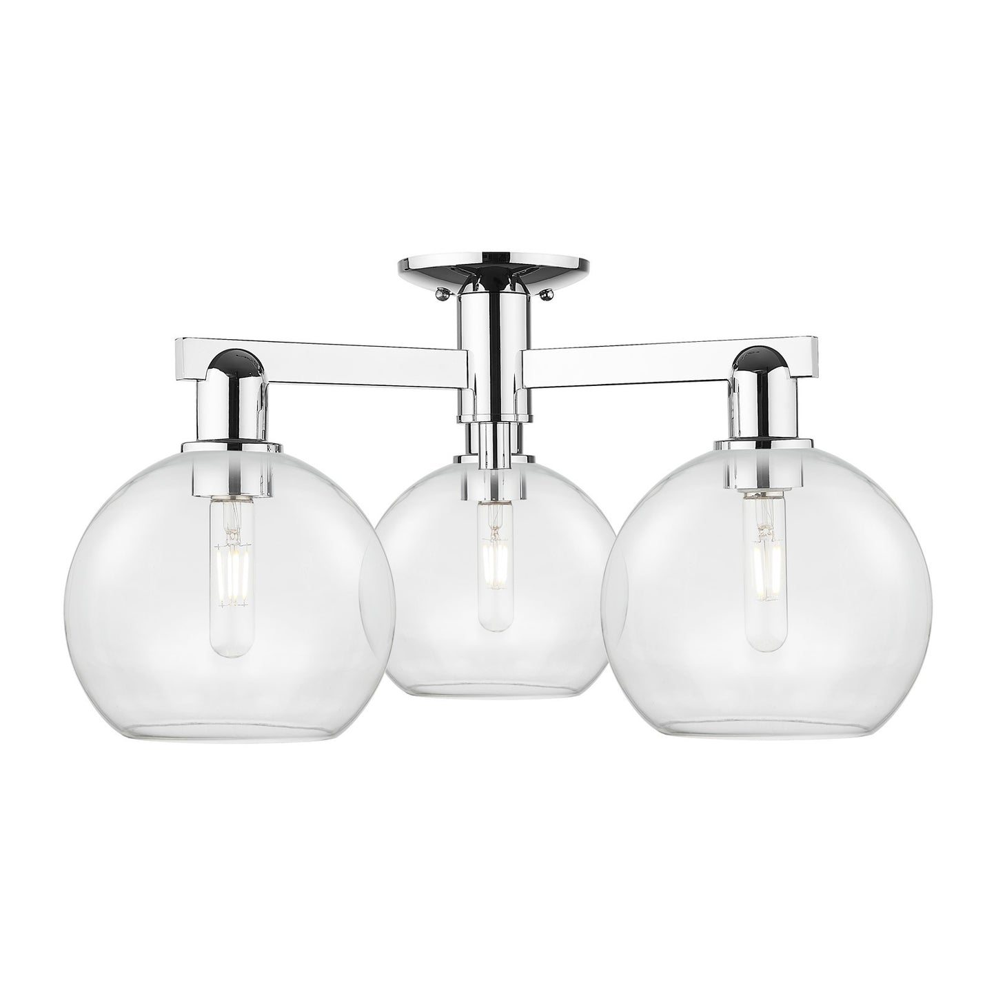 Innovations Athens 26in 3-Light Semi-Flush Mount | Industrial Polished Chrome Steel and Clear Glass | Damp-Rated Entryway & | Model 716-3F-PC-G122-8