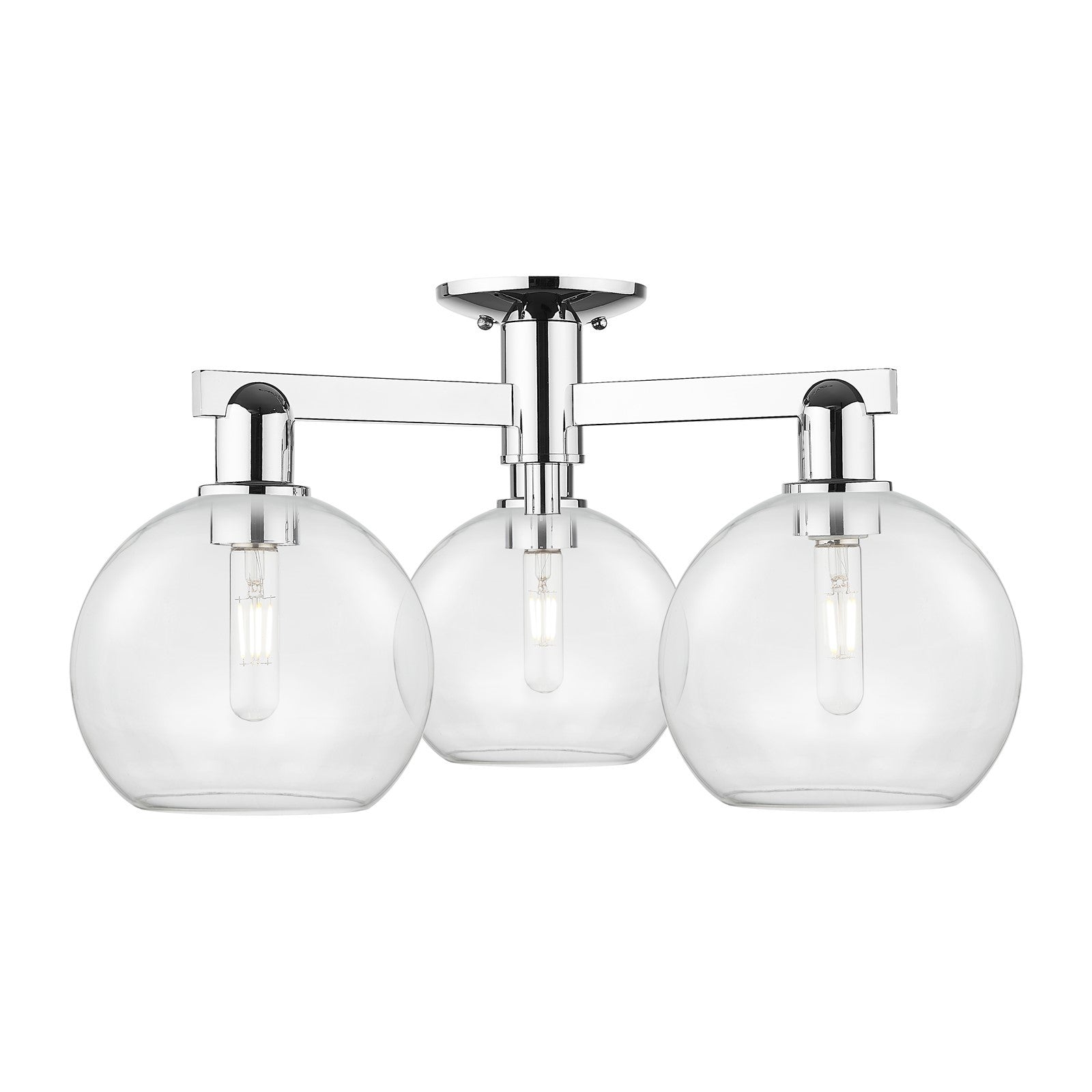 Innovations Athens 26in 3-Light Semi-Flush Mount | Industrial Polished Chrome Steel and Clear Glass | Damp-Rated Entryway & | Model 716-3F-PC-G122-8