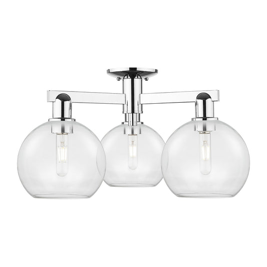 Innovations Athens 26in 3-Light Semi-Flush Mount | Industrial Polished Chrome Steel and Clear Glass | Damp-Rated Entryway & | Model 716-3F-PC-G122-8