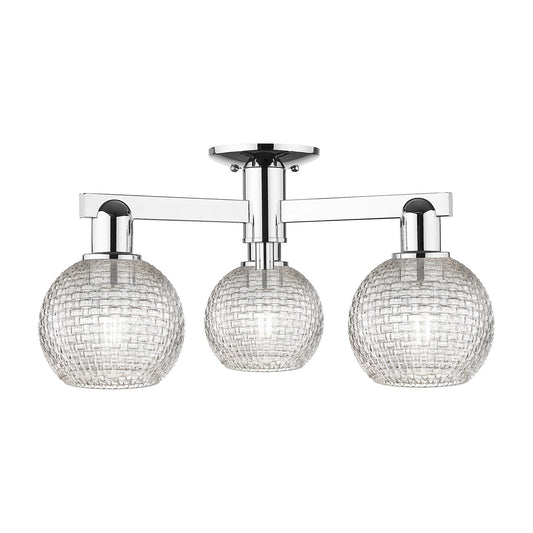 Innovations Athens 23in 3-Light Semi-Flush Mount | Industrial Polished Chrome and Clear Basket Weave Glass | Entryway & | Model 716-3F-PC-G122C-6CL