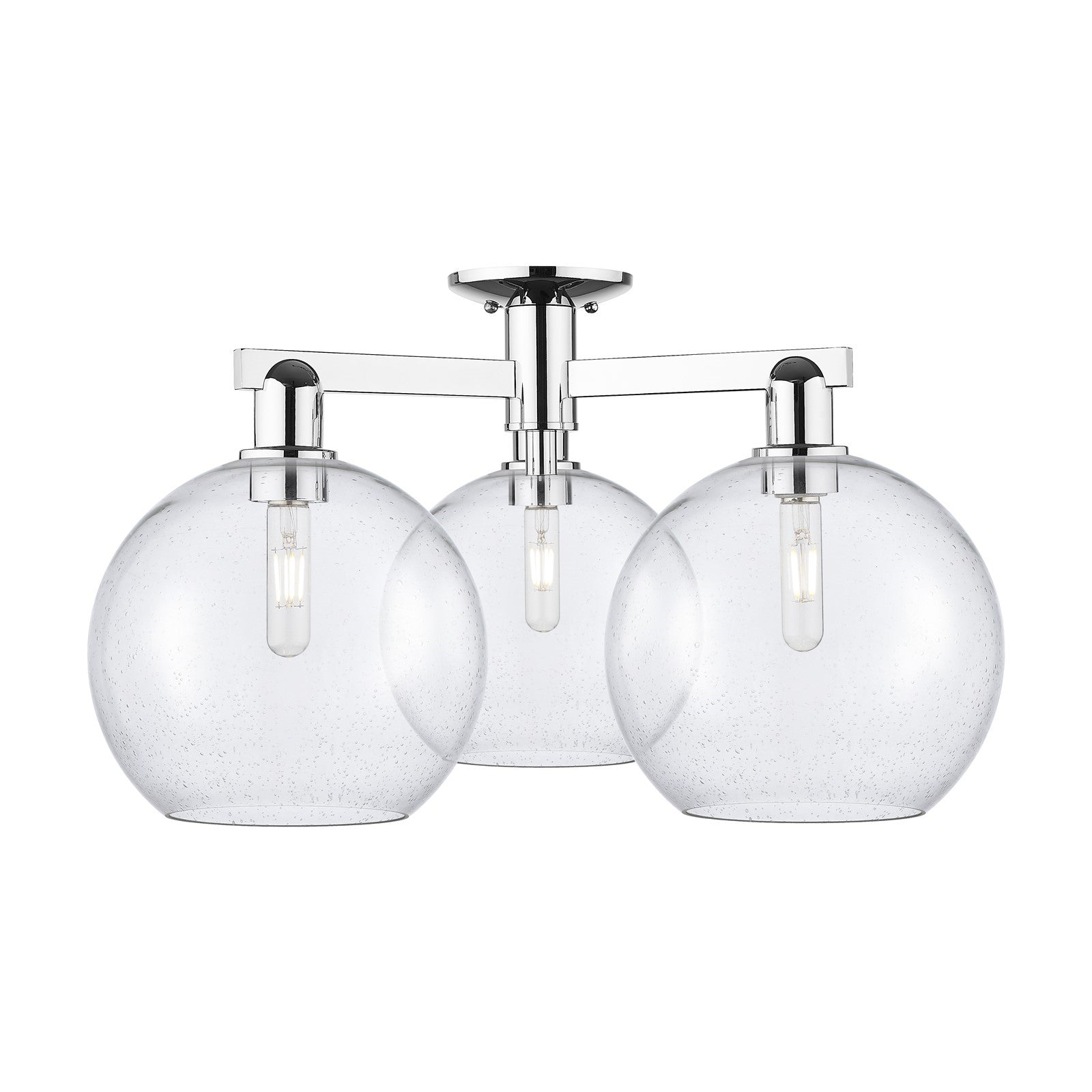 Innovations Athens 28in 3-Light Semi-Flush Mount | Industrial Polished Chrome Steel and Seedy Glass | Entryway & Hallway | 27.5 | Model 716-3F-PC-G124-10