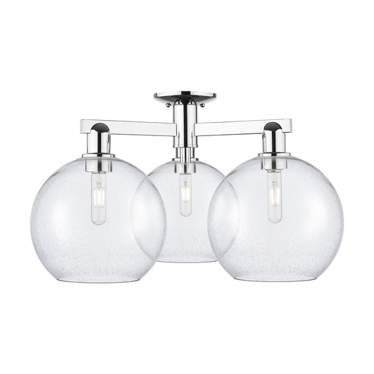 Innovations Athens 28in 3-Light Semi-Flush Mount | Industrial Polished Chrome Steel and Seedy Glass | Entryway & Hallway | 27.5 | Model 716-3F-PC-G124-10