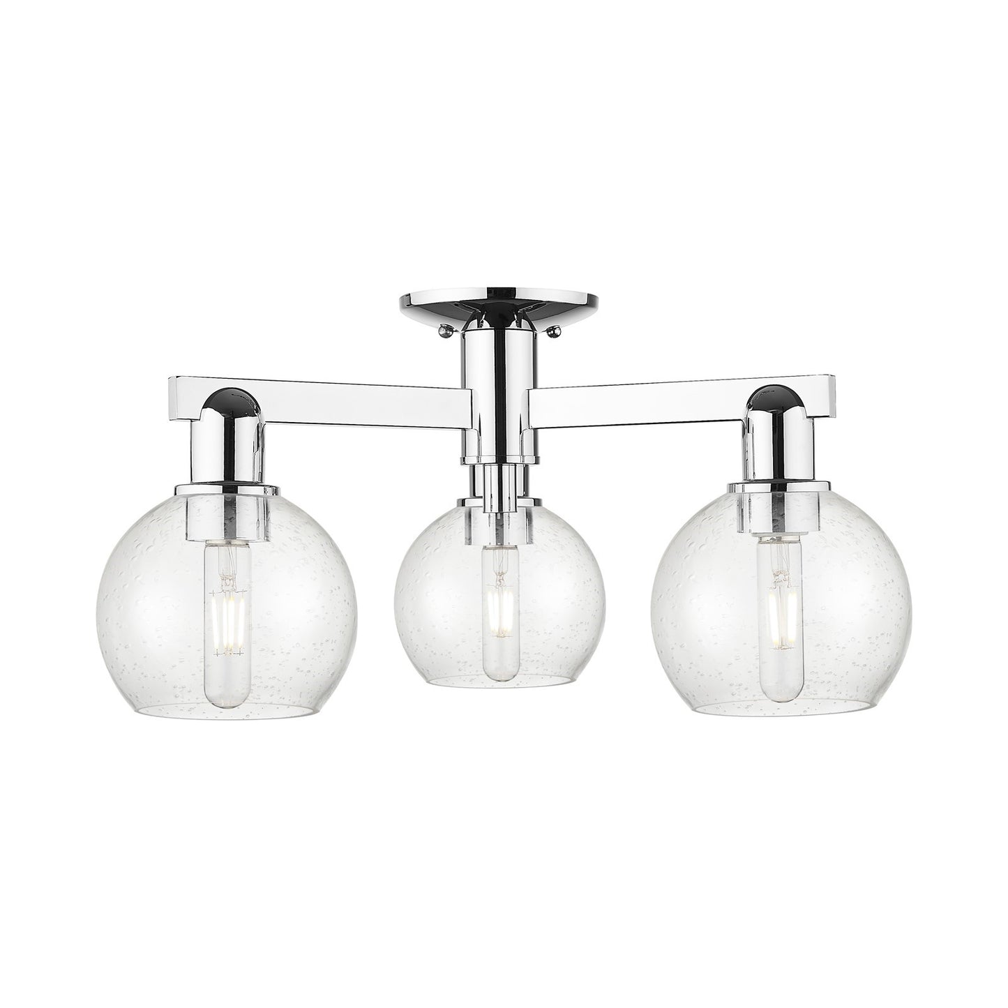 Innovations Athens 23in 3-Light Semi-Flush Mount | Industrial Polished Chrome Steel and Seedy Glass Globe Shades | Entryway & | Model 716-3F-PC-G124-6