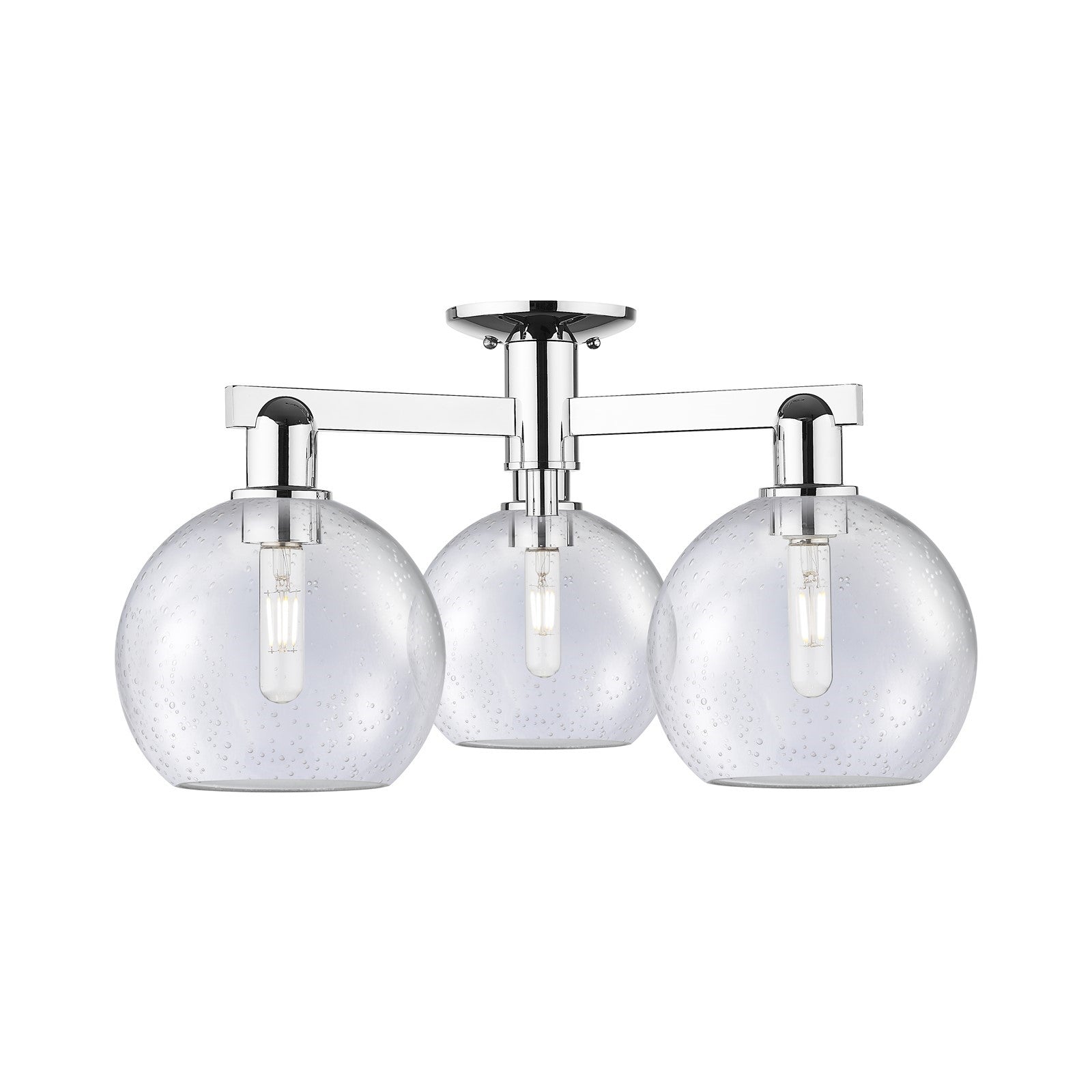 Innovations Athens 26in 3-Light Semi-Flush Mount | Industrial Polished Chrome Steel and Seedy Glass | Damp-Rated Entryway & | Model 716-3F-PC-G124-8