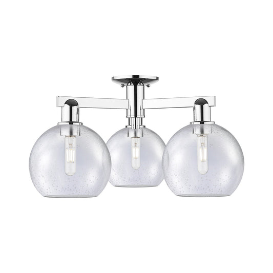 Innovations Athens 26in 3-Light Semi-Flush Mount | Industrial Polished Chrome Steel and Seedy Glass | Damp-Rated Entryway & | Model 716-3F-PC-G124-8