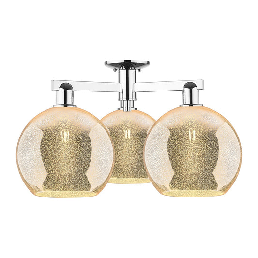 Innovations Athens 28in 3-Light Semi-Flush Mount | Industrial Polished Chrome and Mercury Glass | Living Room & Dining Room | Model 716-3F-PC-G128-10