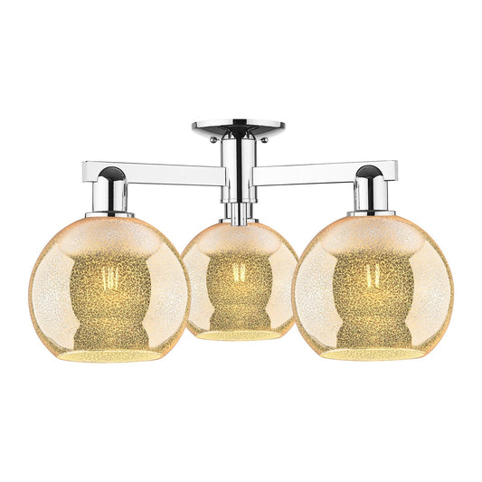 Innovations Athens 26in 3-Light Semi-Flush Mount | Industrial Modern Polished Chrome and Mercury Glass | Entryway & Hallway | Model 716-3F-PC-G128-8