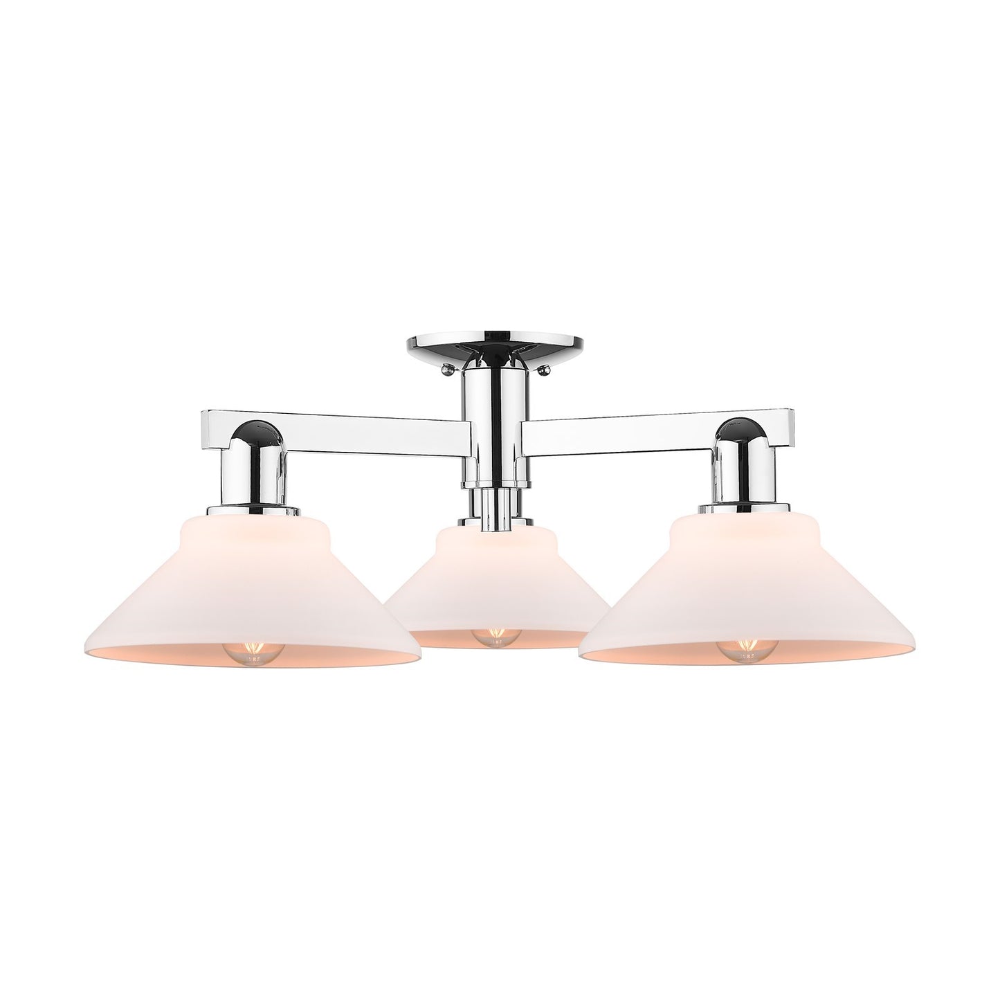 Innovations Orwell 26in 3-Light Semi-Flush Mount | Industrial Polished Chrome Steel and Matte White Glass | Kitchen & Hallway | Model 716-3F-PC-G131