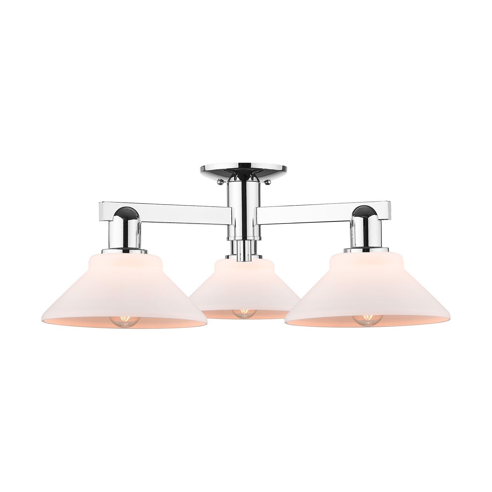Innovations Orwell 26in 3-Light Semi-Flush Mount | Industrial Polished Chrome Steel and Matte White Glass | Kitchen & Hallway | Model 716-3F-PC-G131