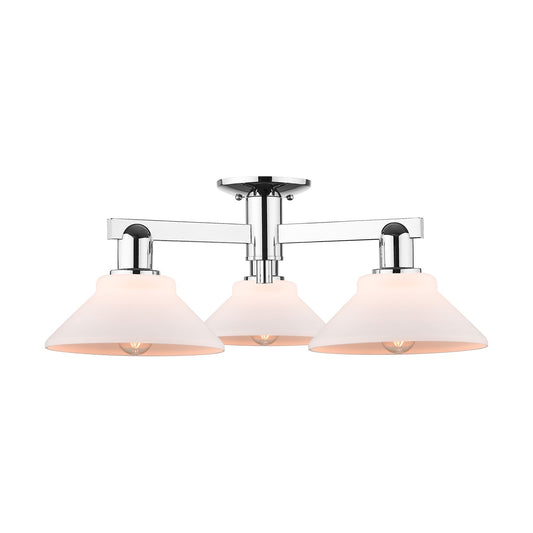 Innovations Orwell 26in 3-Light Semi-Flush Mount | Industrial Polished Chrome Steel and Matte White Glass | Kitchen & Hallway | Model 716-3F-PC-G131