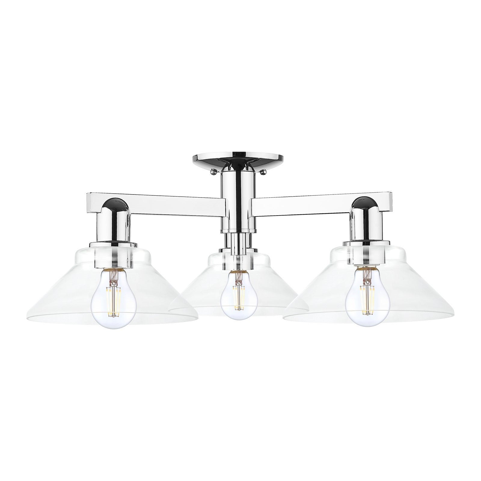 Innovations Orwell 26in 3-Light Semi-Flush Mount | Industrial Polished Chrome Steel and Clear Glass | Entryway & Hallway | 25.88 x | Model 716-3F-PC-G132