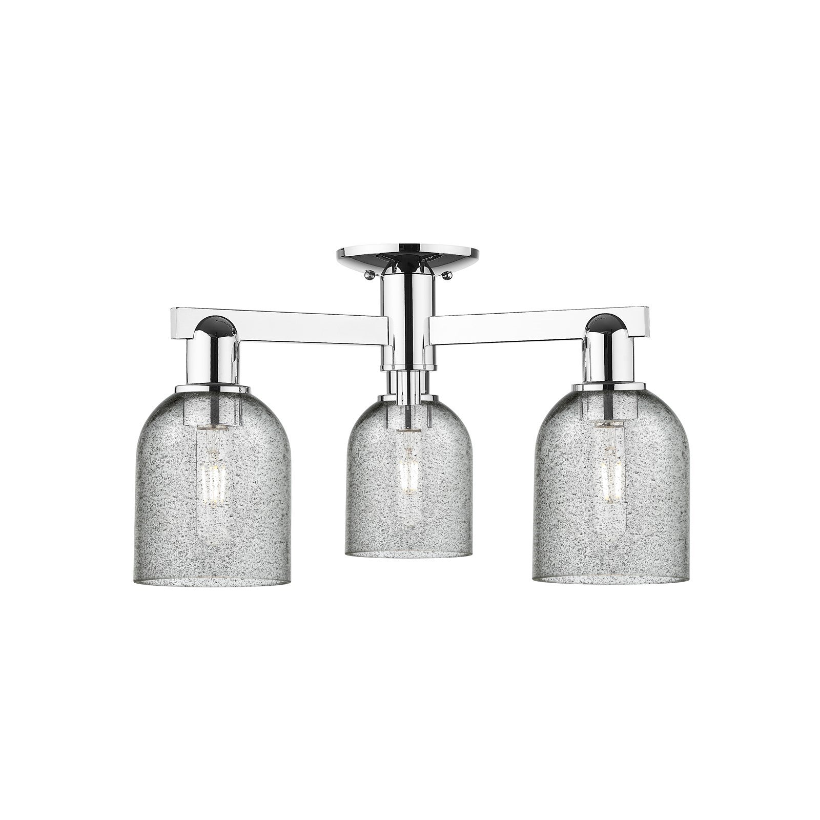Innovations Caledonia 23in 3-Light Semi-Flush Mount | Industrial Polished Chrome Steel and Charcoal Glass | Kitchen & Hallway | Model 716-3F-PC-G257