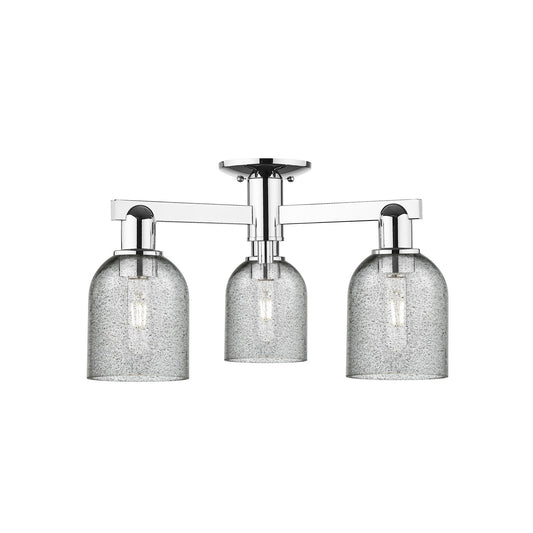 Innovations Caledonia 23in 3-Light Semi-Flush Mount | Industrial Polished Chrome Steel and Charcoal Glass | Kitchen & Hallway | Model 716-3F-PC-G257