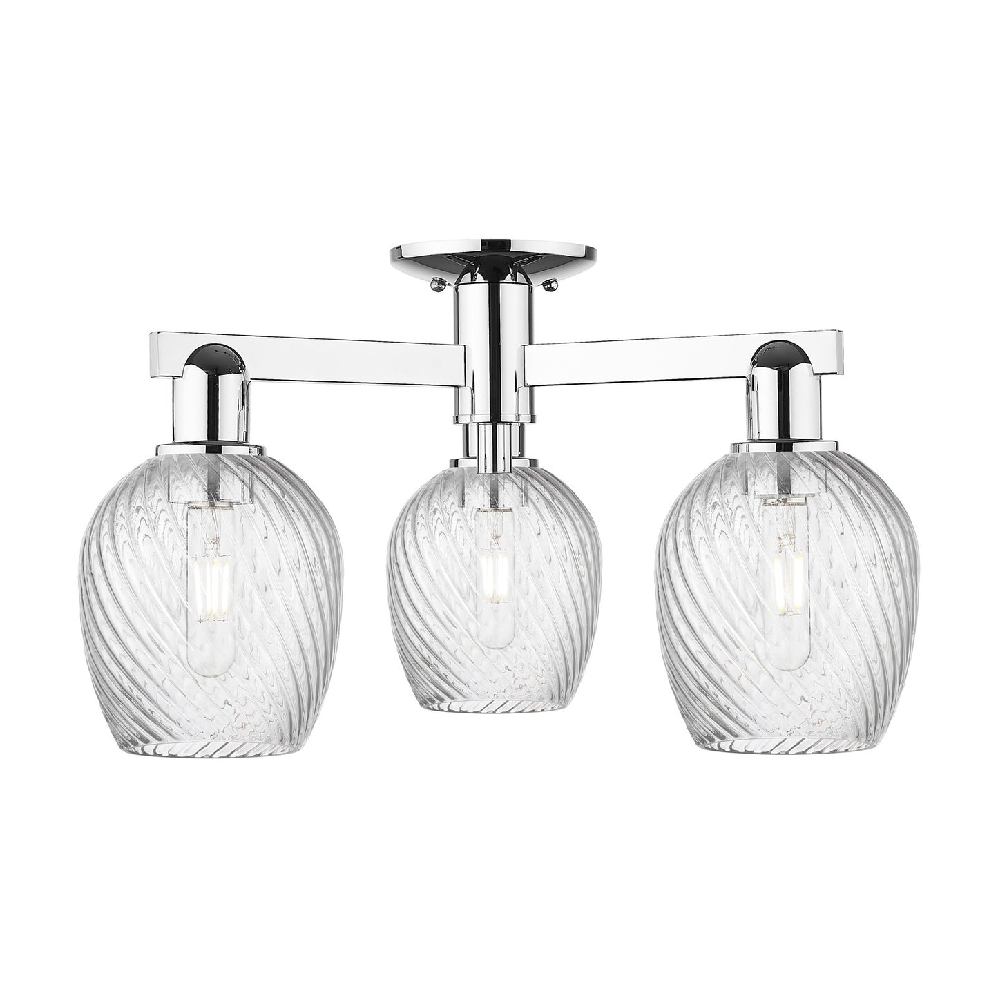 Innovations Salina 23.25in 3-Light Semi-Flush Mount | Industrial Modern Polished Chrome and Clear Spiral Fluted Glass | Living Room | Model 716-3F-PC-G292