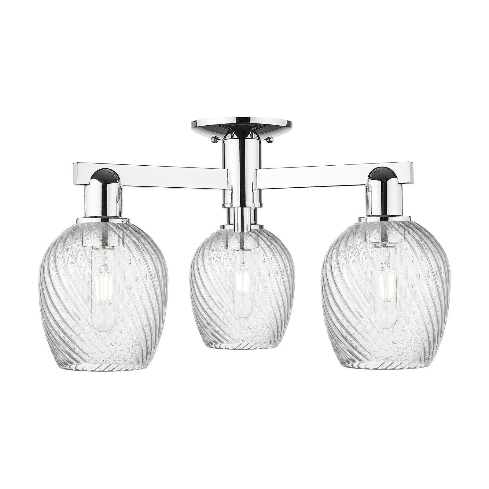 Innovations Salina 23.25in 3-Light Semi-Flush Mount | Industrial Modern Polished Chrome and Clear Spiral Fluted Glass | Living Room | Model 716-3F-PC-G292